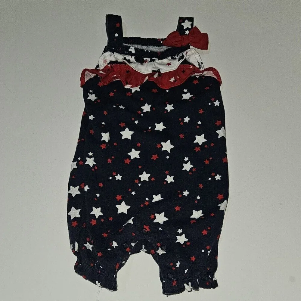 Patriotic 4th of July Baby Girl 3-6 Months Clothes Lot Shirt Romper Bodysuit RWB